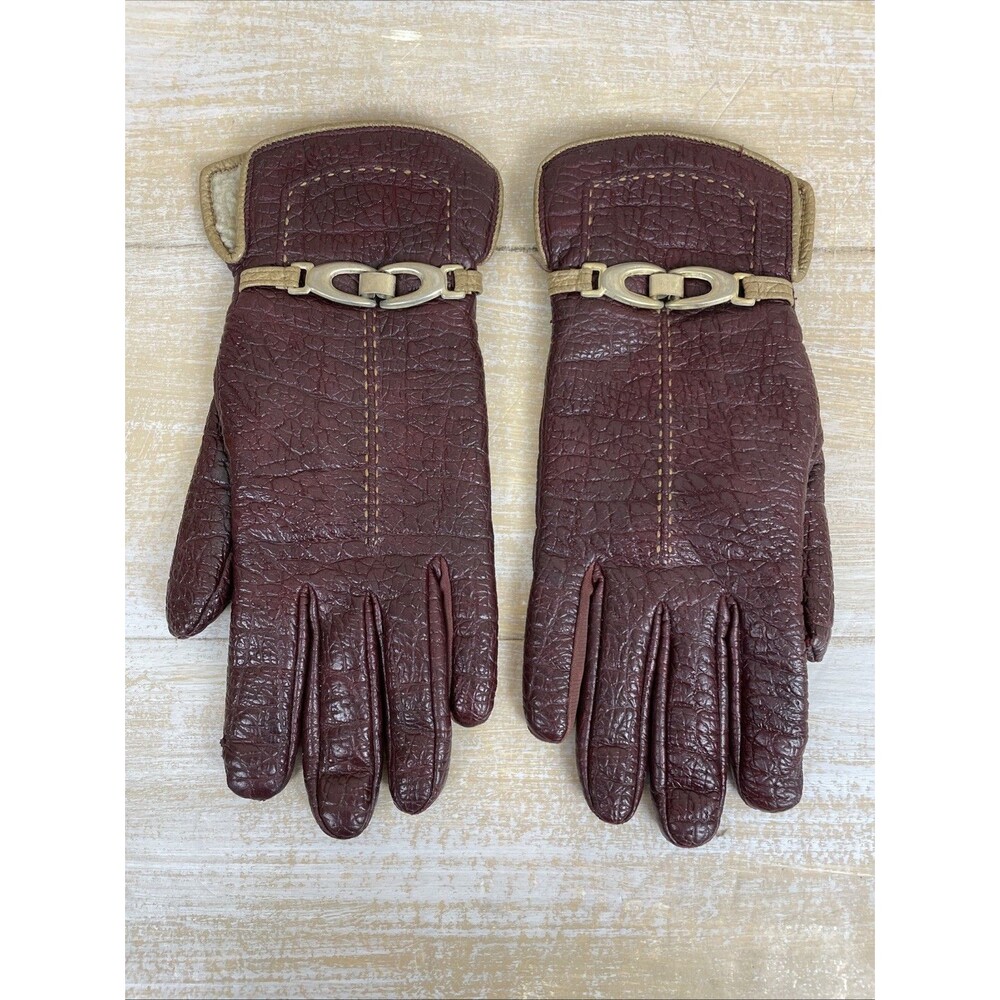 VTG WOMENS Aris Snuggler BURGUNDY WITH FAUX GOLD EMBELLISHMENT GLOVES